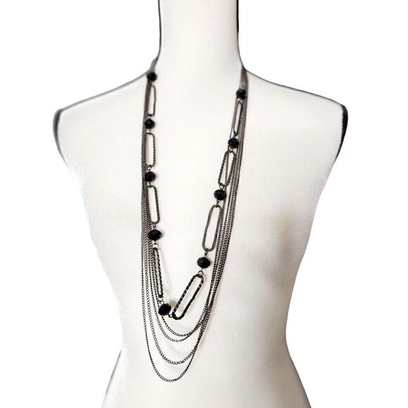 5/$25 Vintage black chain beaded multi layer necklace - Picture 2 of 10